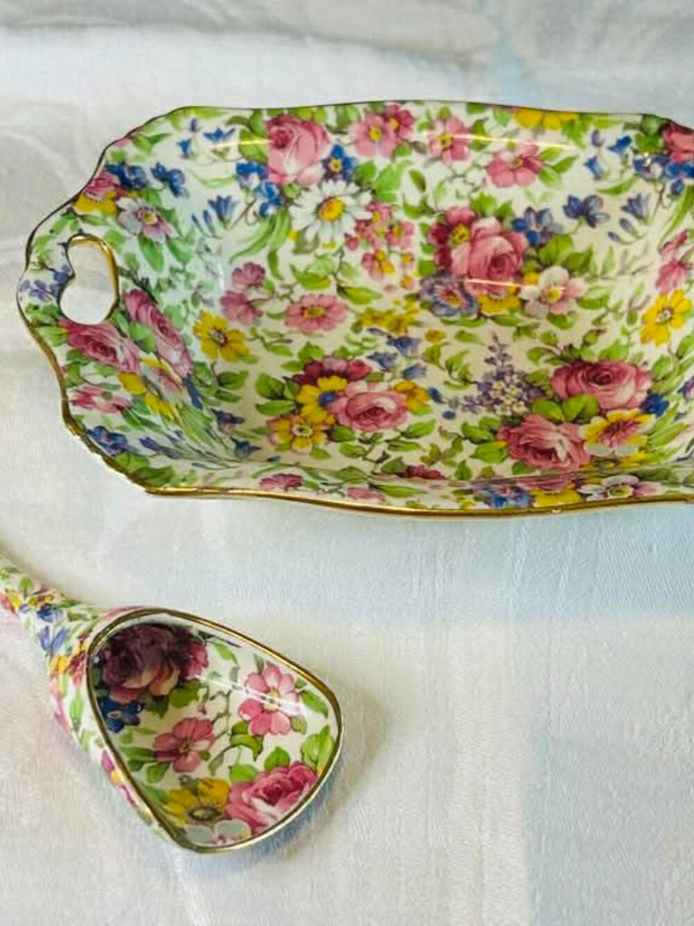 Vtg Summertime Floral Pattern Nut Dish & Scooper RARE! Tyndale & Rhoden #7753